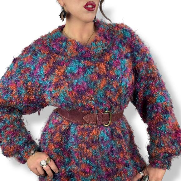 Vintage hand knitted mohair rainbow chunky oversized sweater by EXPRESS - Picture 10 of 17